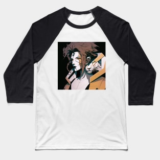 Lady with a White Tiger - Cyberpunk Illustrated Portrait Baseball T-Shirt